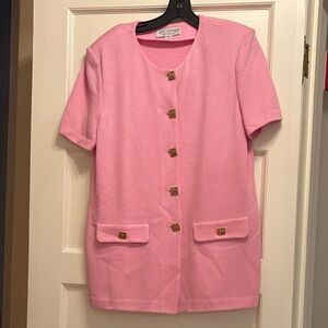 St. John Pink Short-Sleeve Knit Blazer with Gold-Tone Buttons Vintage